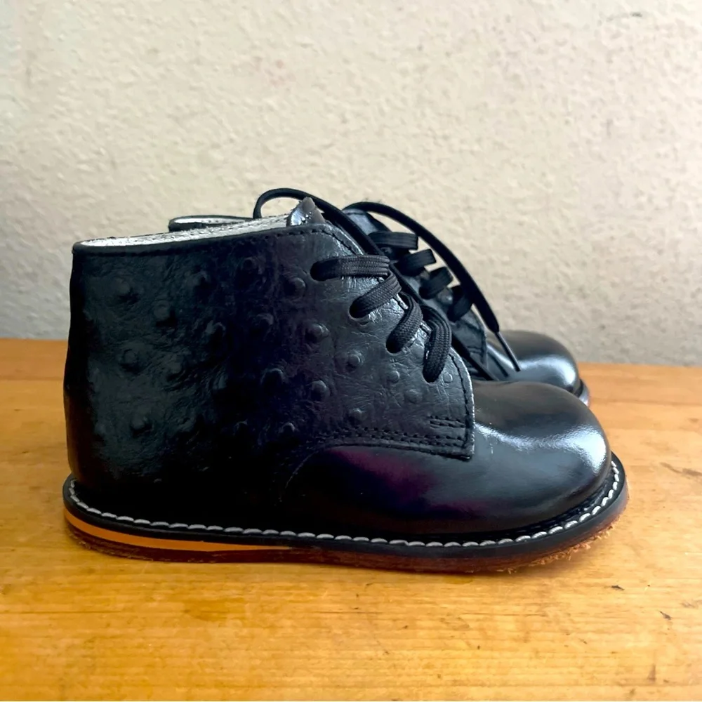 Josmo Black Leather Lace Up Baby Toddler Walking Shoes Boys Sz 7.5